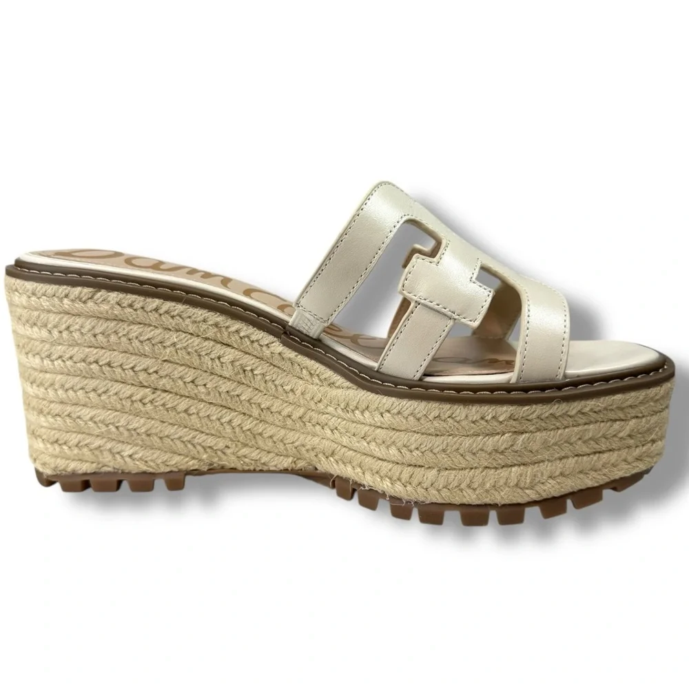 NEW Sam Edelman Laine Platform Wedge Espadrille Sandals Ivory Size 9.5 Resort